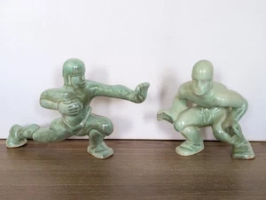 Shearwater Pottery Football Player Figurine Sport Shoal Green Vintage (Set Of 2) - Picture 1 of 24