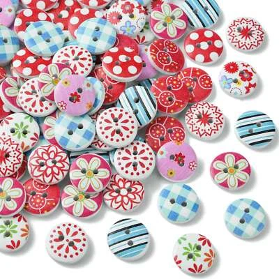 200x 2 Hole Wood Round Sewing Buttons Scrapbooking Clothing Gift Home Decor - Image 1 of 4