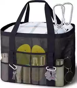 XX-Large Mesh Beach Bag Tote with 9 Pockets for Vacation/Travel & Black - Picture 1 of 2