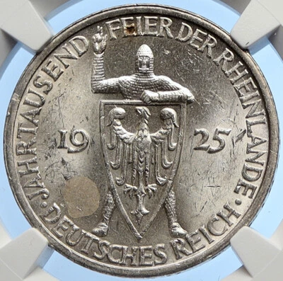 1925 A GERMANY Weimar Republic EAGLE Old Silver 3 Reichs Mark Coin NGC i106270 - Image 1 of 4