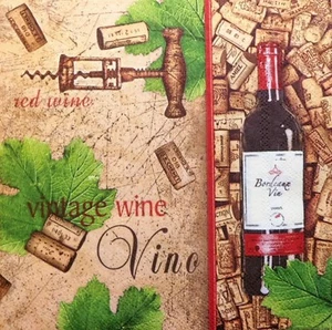 4 servilletas de papel individuales mesa decoupage fiesta botella de almuerzo vino corcho 67 - Imagen 1 de 2