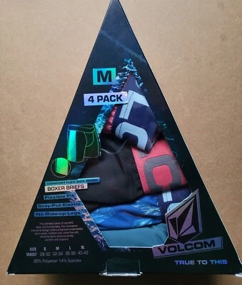 VOLCOM 4-pack STRETCH BOXER Briefs 4pk Mens UNDERWEAR Size M L purple blue Pink - Image 1 of 4