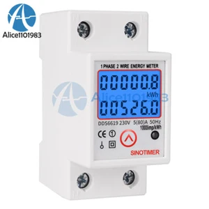 AC 230V/110V Digital WattmeterPower Energy Din Rail KWH Voltage Current Meter - Picture 1 of 30