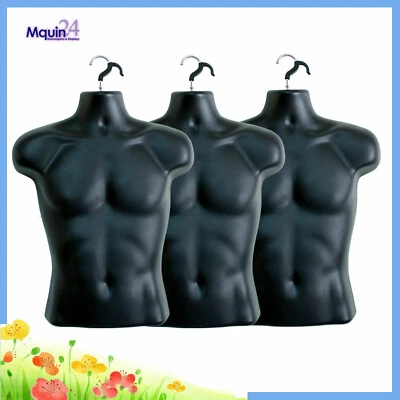 3 Mannequin Male - Lot of 3 Black Plastic Male Hanging Body Forms with 3 Hooks - Image 1 of 4