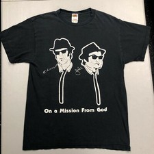 Blues Brothers On A Mission From God Double Sided Rare Vtg Faded Medium T Shirt