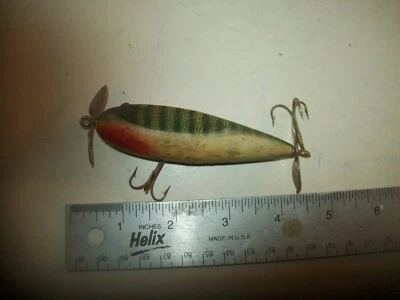 3 1/2" "Injured Minnow" Vintage Fishing Lure Wood Tack Eyes Unmarked Paint Loss - Image 1 of 4