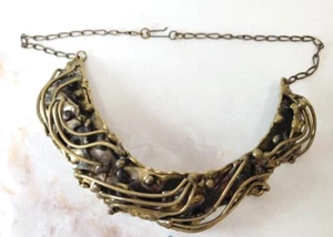D. Smith Brutalist Brass/Mixed Metal Bib Statement Necklace-15" Neck-Heavy-65.2g - Picture 1 of 11