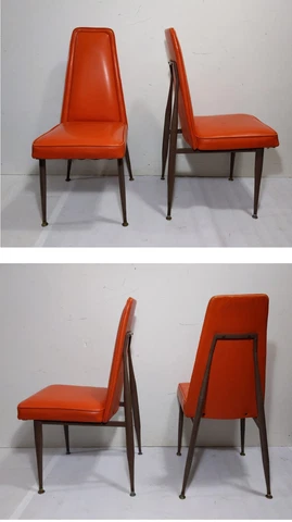 Set of 4 - Vintage Mid Century Modern Atomic Steel Orange Vinyl Dining Chairs Cover