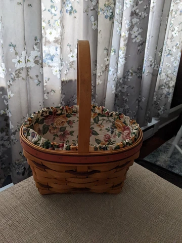 Longaberger 1995 Happy Easter Basket, Rose Floral Liner & Plastic Protector Cover