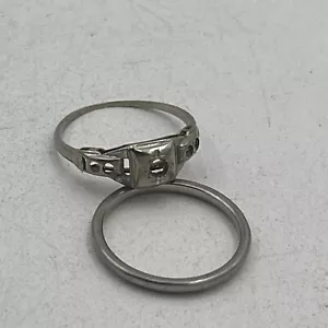 1920er Vintage 18 Karat Weißgold Ring Hochzeit Verlobungsset Detail Art Deco Stil - Bild 1 von 15