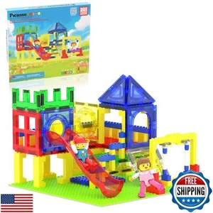 PicassoTiles Magnetic Tiles Slide and Swing Playground Building Block with 2 - Picture 1 of 5