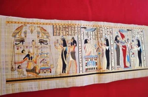 Huge Large Handmade Papyrus Egyptian "HEART CEREMONY"Art Painting 32"x12" Inches - Picture 1 of 5