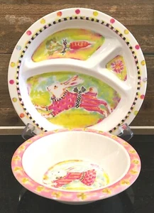 Mackenzie Childs Rabbit Melamine Children’s Divided Plate & Bowl - Picture 1 of 5