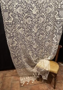 Antica Rara Tenda Tendone Filet Sardo Di Bosa Originale Fatta a Mano 290x125cm - Foto 1 di 6