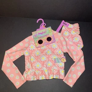 NWT Girl’s Size 7 BMagical Pink Floral Swim Rashguard Set Sunglasses UPF 50+ - Picture 1 of 11