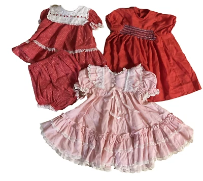 Vestidos de bebé Bryan rosa y rojo calicó-rojo con floreciente-hechos en EE. UU.-Talla 6-9 meses y 2T Foto 1 de 4