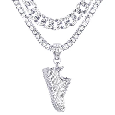 Мужские Iced Out CZ кроссовок подвеска 18» кубинский цепочка 24» теннис цепочка комплект TCMP 718 S - Изображение 1 из 3