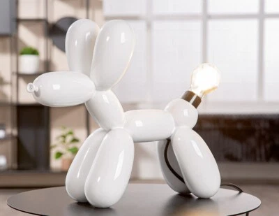 58146 Lámpara de mesa perro Scotty resina blanca L. 16cm B. 41cm H. 36cm - Imagen 1 de 4