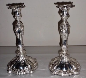 20th Century Pair of Continental Rococo Silver Candlesticks - Picture 1 of 10