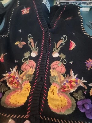 Vintage Cove Creek Sweater Vest 3D Fall Pumpkins Womens L  - Image 1 of 4