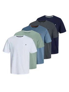 Jack & Jones 5 Pack JJEPAULOS 100% Cotton Crew Neck T-Shirts - Multi - Picture 1 of 6