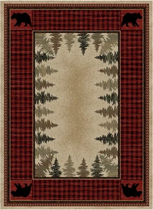 8x10 Cabin Bear Pine Rustic Lodge Area Rug - Picture 1 of 2