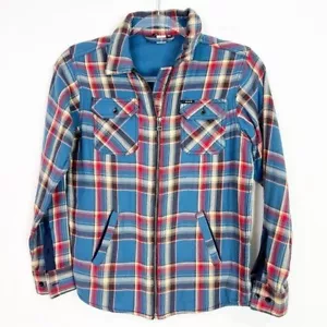 MOLO BLUE RED PLAID ZIP FRONT YOUTH BOY SHACKET JACKET SZ LARGE 10/12 - Picture 1 of 4