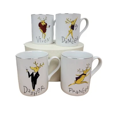 Reindeer Coffee Mug Set 2015 Williams Sonoma Pottery Barn Porcelain Christmas - Image 1 of 4