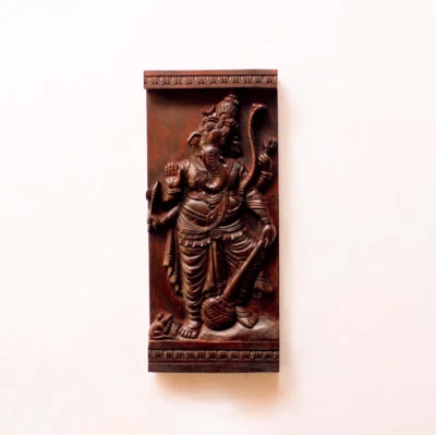 Estatua de Ganesha panel de pared de madera escultura dios hindú estatuilla talla vintage Foto 1 de 4