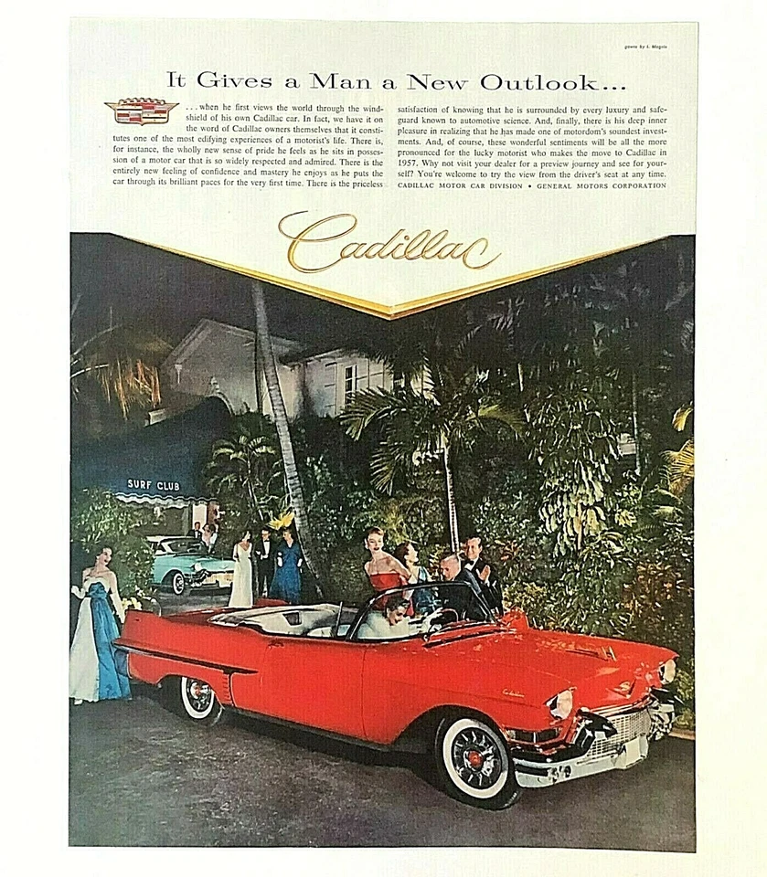 1957 Cadillac Advertisement Red Convertible at the Surf Club Photo Vtg Print AD - Image 1 of 1