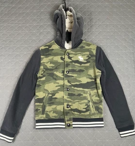 Abercrombie & Fitch Hoodie Boy 11/12 Green Sherpa Camouflage Logo Embroidered - Picture 1 of 17