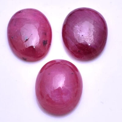3 Pcs Natural Ruby Huge Oval Cabochon 11mmx9mm Pinkish Red Loose Gemstones Lot - Image 1 of 3