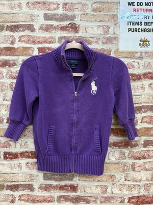 Polo Ralph Lauren Sweater Large 12-14 Purple Zip Big Pony Preppy Rugby - Image 1 of 3