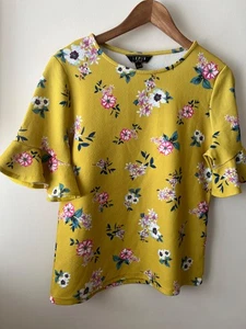 Lipsy Top Size 14 Yellow Floral Stretch 3/4 Sleeve Formal Summer Holiday - Picture 1 of 10