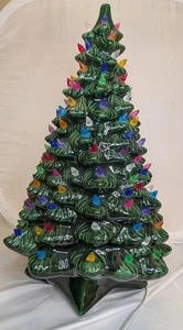 Vintage 1980s Holland Mold 19” Lighted Green Ceramic Christmas Tree w/ Stand - Picture 1 of 9