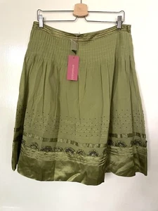 Whistles Vintage Green Cotton / Silk Trim Embroidered Beaded Midi Skirt 14 BNWT - Picture 1 of 10
