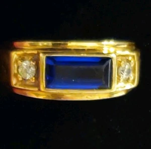 Vintage Unisex 10K Gold Saphir? Und CZ Ring Größe 7 signiert Bermark 4,3 g - Bild 1 von 18