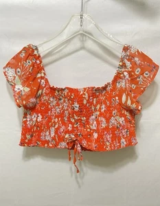 Almost Famous Damen XL orange Blumen Cropped Neckholder Top mit weichen Ärmeln - Bild 1 von 9