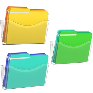 3 Pack Clear Single Pocket File Holder Hanging Wall Organizer, Wall Mount Mai... - Picture 1 of 7
