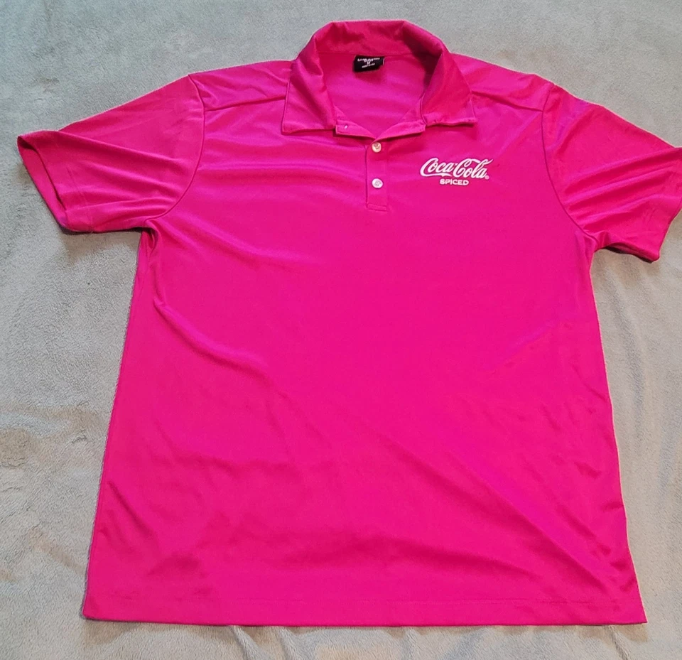 Coca Cola Spice Polo Shirt Mens Sz Medium 21 ptp Fuchsia Pink Golf USA Made Rare - Image 1 of 4