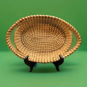 Vintage 1950-60's Gullah Geechee Sweetgrass Oval Basket Signed HP S.C. or Ga. - Picture 1 of 20