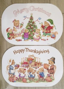 6 TOVAGLIETTE Orsi ATTUALI Vacanze Buon Natale Ringraziamento Vintage Reversibili - Foto 1 di 4
