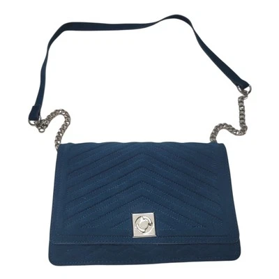 Zara 女式分体麂皮绒深蓝绿色斜挎包城市包带链条带 — 第 1/4 张图片