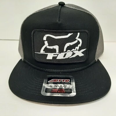 Fox Otto Embroidered Patch Flat Bill Mesh Snapback Baseball Cap Hat Black - Image 1 of 4