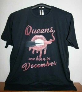 Queens are born in December (Lips and Lipstick) T Shirt, XL Black - Picture 1 of 5
