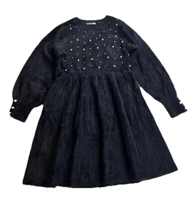 Rare Editions Big Girls Imitation-Pearl Embellished Dress Black Fuzz Size 7 NWT - Image 1 of 4