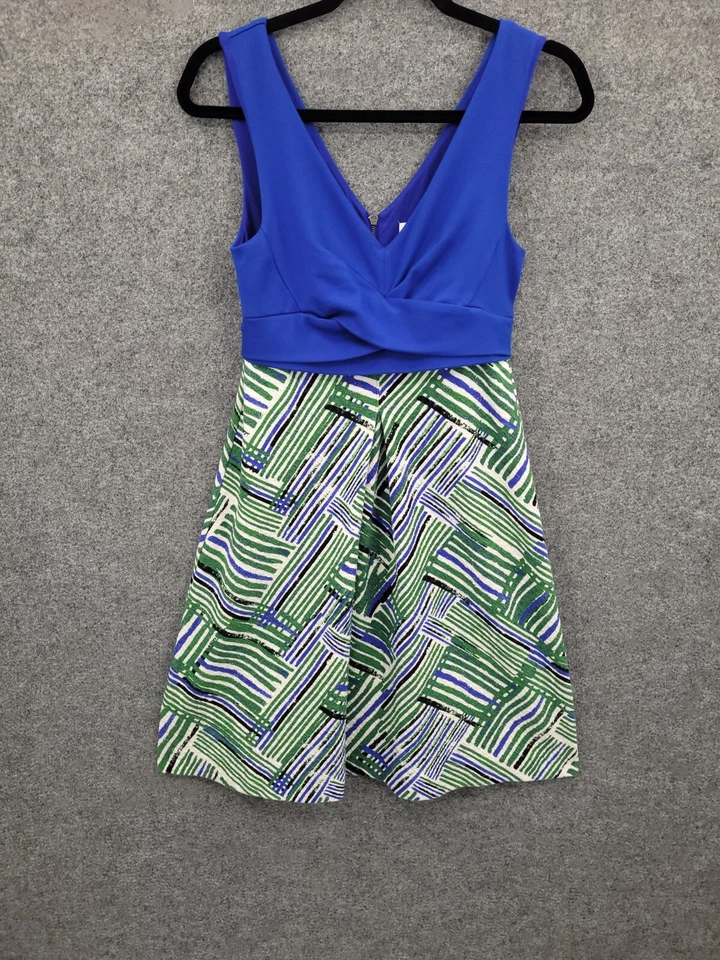 Vestido HD in Paris Anthropologie para mujer 4 sin mangas cuello en V línea A azul multi Foto 1 de 4