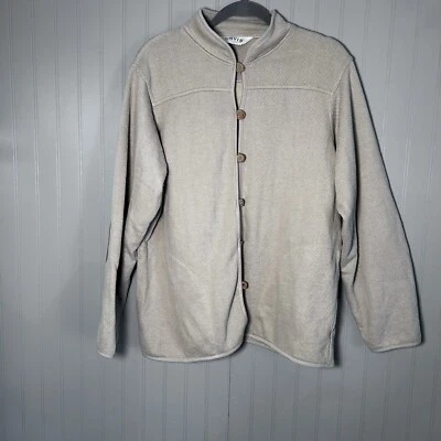 Vintage Orvis Tan Toggle Button Sweater Leather Elbow Patches & Trim Mens Large - Image 1 of 4