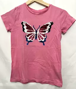 250130 Girls 10 CREWCUTS Outlet Pink S/S Butterfly Sequined Tee T Shirt EUC - Imagen 1 de 3
