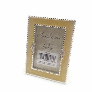 Ornate Jeweled Decorative Picture Photo Frame Home Décor Beige /Silver VTG 2x3" - Picture 1 of 8
